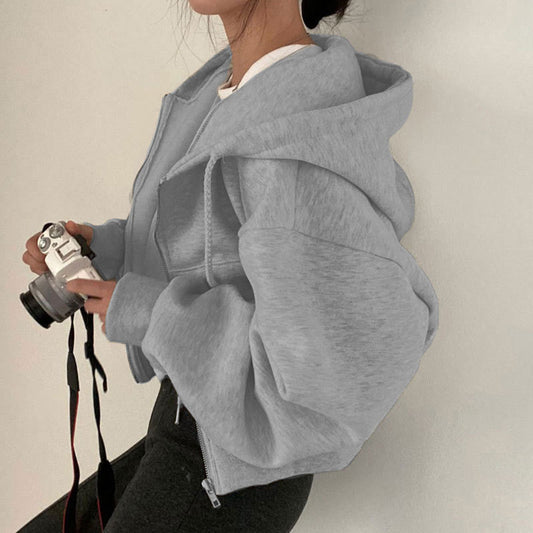 Loose Long Sleeve Zipper Pocket Hoodie