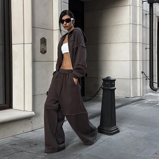 Off-Duty Zipper Tracksuit Set – Long Sleeve & Loose Fit