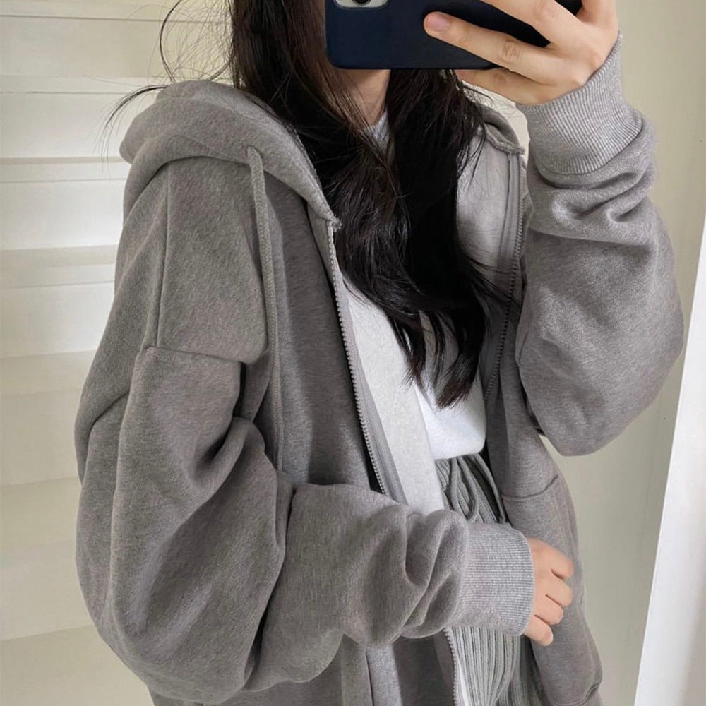 Loose Long Sleeve Zipper Pocket Hoodie