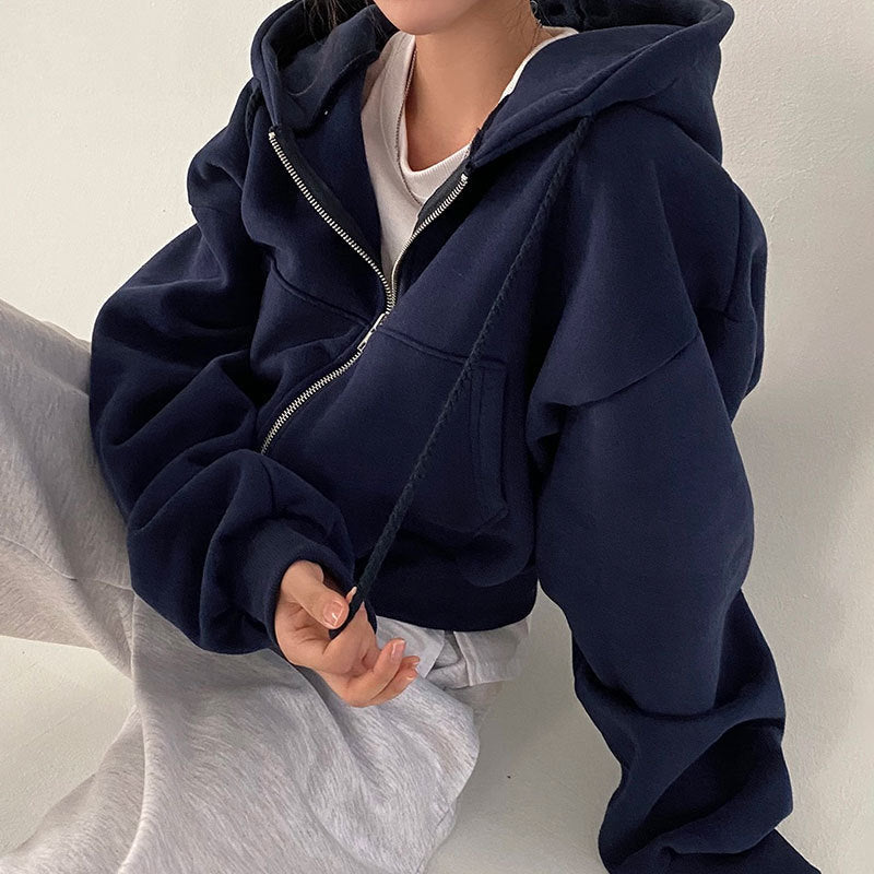 Loose Long Sleeve Zipper Pocket Hoodie