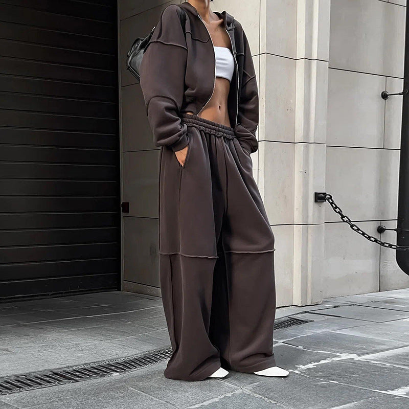 Off-Duty Zipper Tracksuit Set – Long Sleeve & Loose Fit