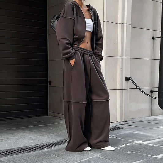 Off-Duty Zipper Tracksuit Set – Long Sleeve & Loose Fit