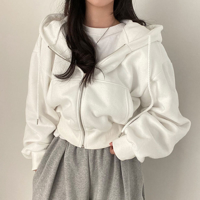 Loose Long Sleeve Zipper Pocket Hoodie