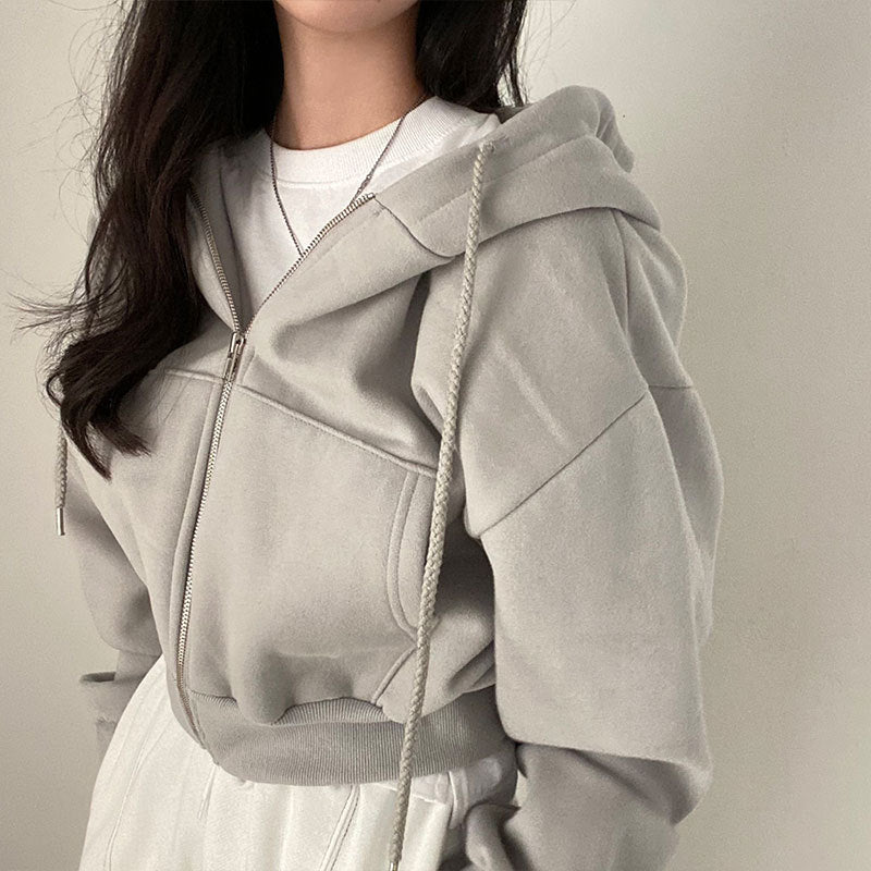 Loose Long Sleeve Zipper Pocket Hoodie